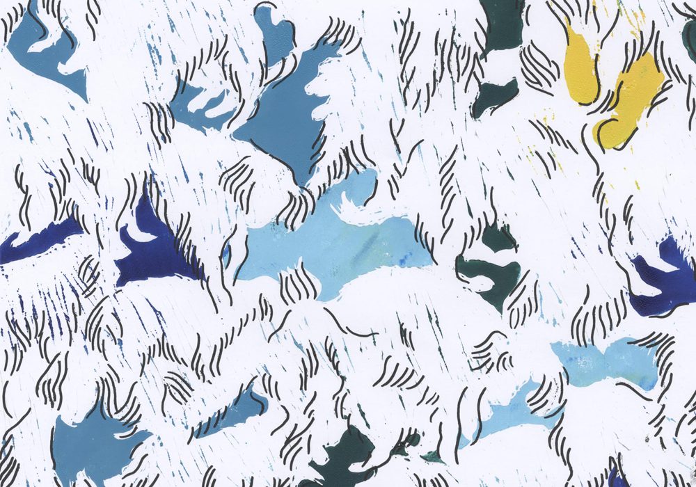 Lou-Fernandez---Project-02----150mm-x-105mm-300dpi-RGB Screen print and linocut: Dogs