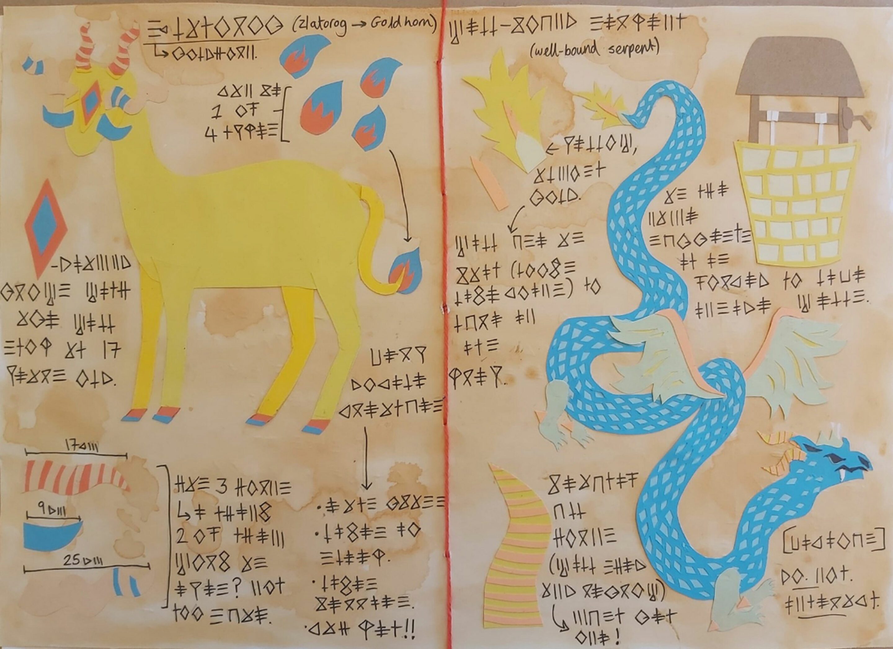 Pages 4 and 5 of Niamh Baxter's work, An Adventurers Guide to Beasts.
